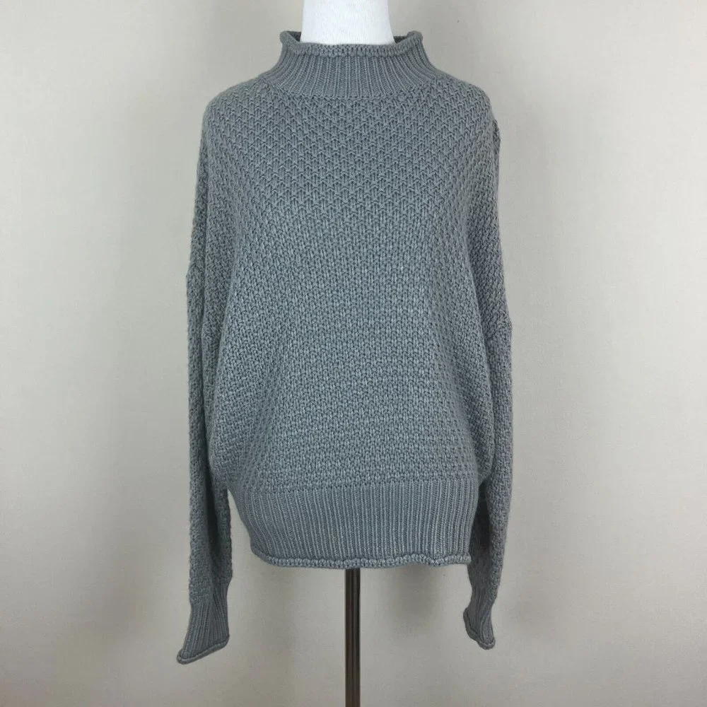Zesica Sweater Womens Medium Gray Long Sleeve Mock Neck Chunky Open Knit‎ Casual